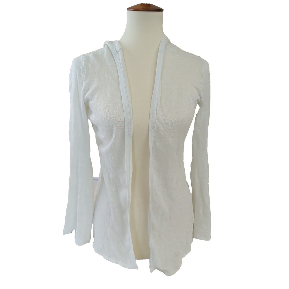 Hiho Hooded Cardigan Sweater‎ Womens XS White Linen Beach Coastal Lightweight